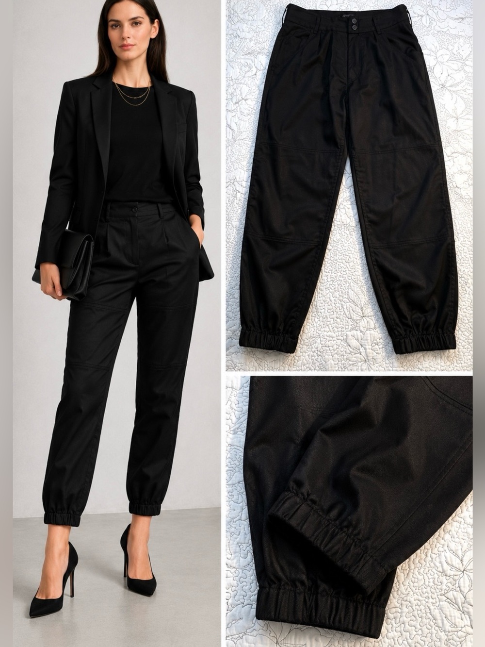 Nili Lotan French Military Jogger Pants Black Stretch Cotton Twill Sz 10🧡